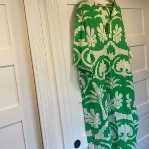 H&M WOMENS KAFTAN DRESS GREEN TROPICAL V-NECK SIZE XXL